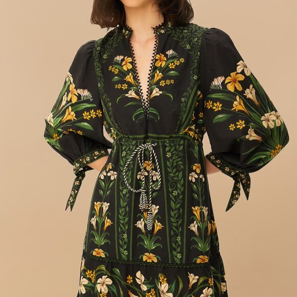 FARM Rio Black Flowers Arch Lenzing™ Ecovero™ Euroflax™ Mini Dress XL NWT - Picture 2 of 5